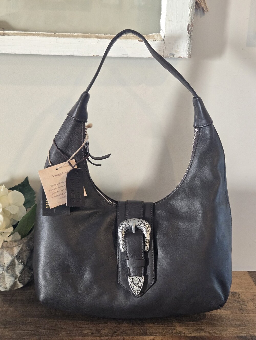 India Brown Genuine Leather Hobo Crescent Bag Purse With Buckle